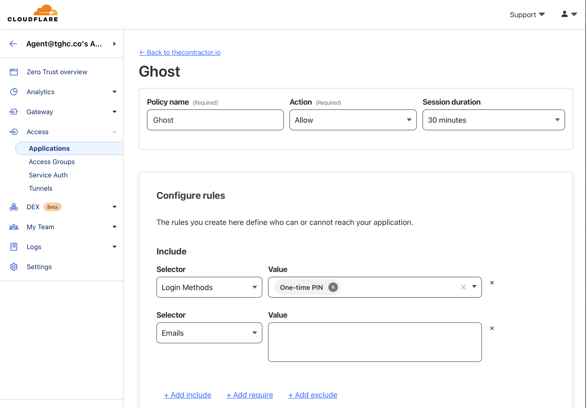 Securing Ghost Blog Authentication with Cloudflare's ZeroTrust Access Policy
